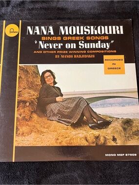 Nana Mouskouri "Never on Sunday" Vintage Vinyl LP - Black & Cream Cover